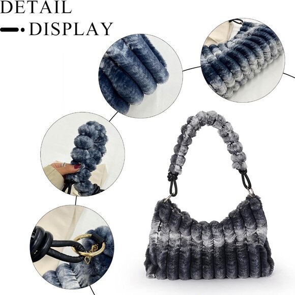 Faux Fur Purses for Women Fluffy Tote Bag Plush Shoulder Handbag - Picture 5 of 7